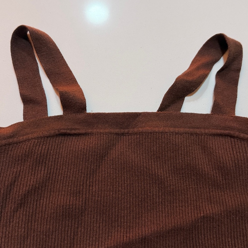 Brown Ribbed Crop Top - Picture 2 of 3